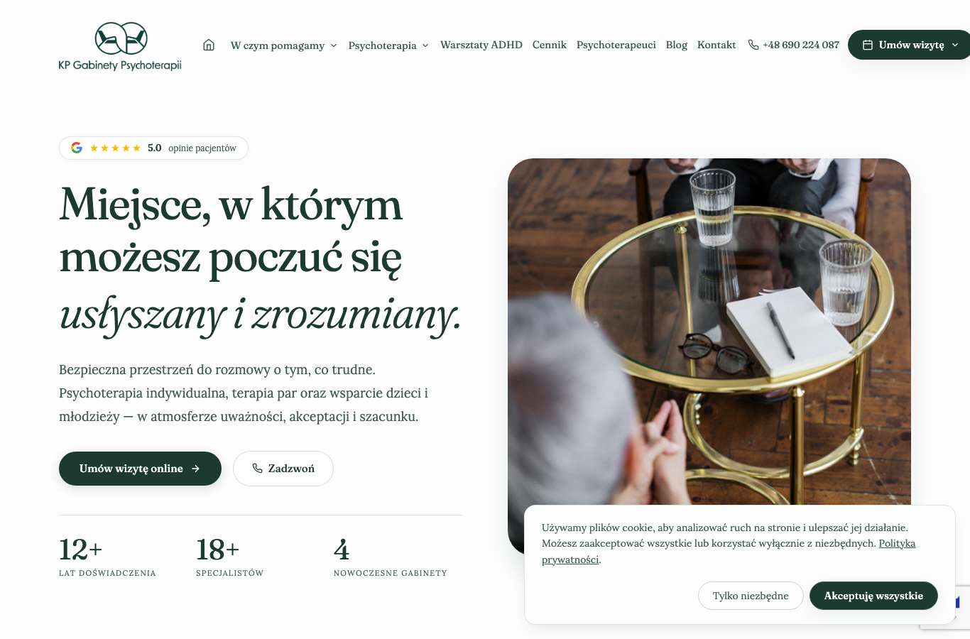 Zrzut strony głównej kpgabinetypsychoterapii.pl z 25 września 2026