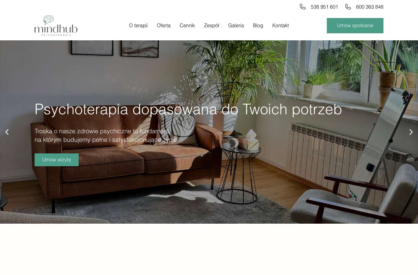 Zrzut strony głównej mindhubpsychoterapia.pl z 25 września 2026