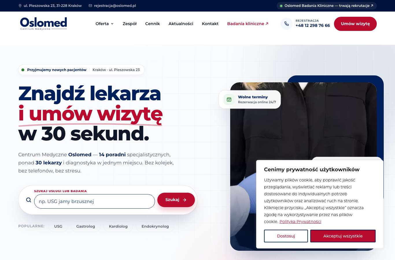 Zrzut strony głównej oslomed.pl z 25 września 2026