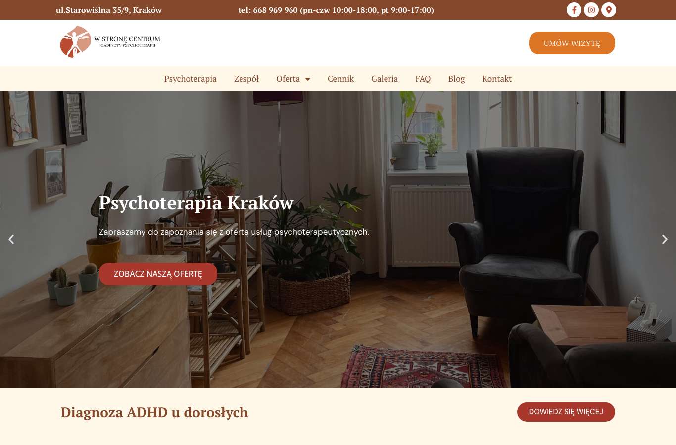 Zrzut strony głównej psychoterapia-skawinska.pl z 25 września 2026