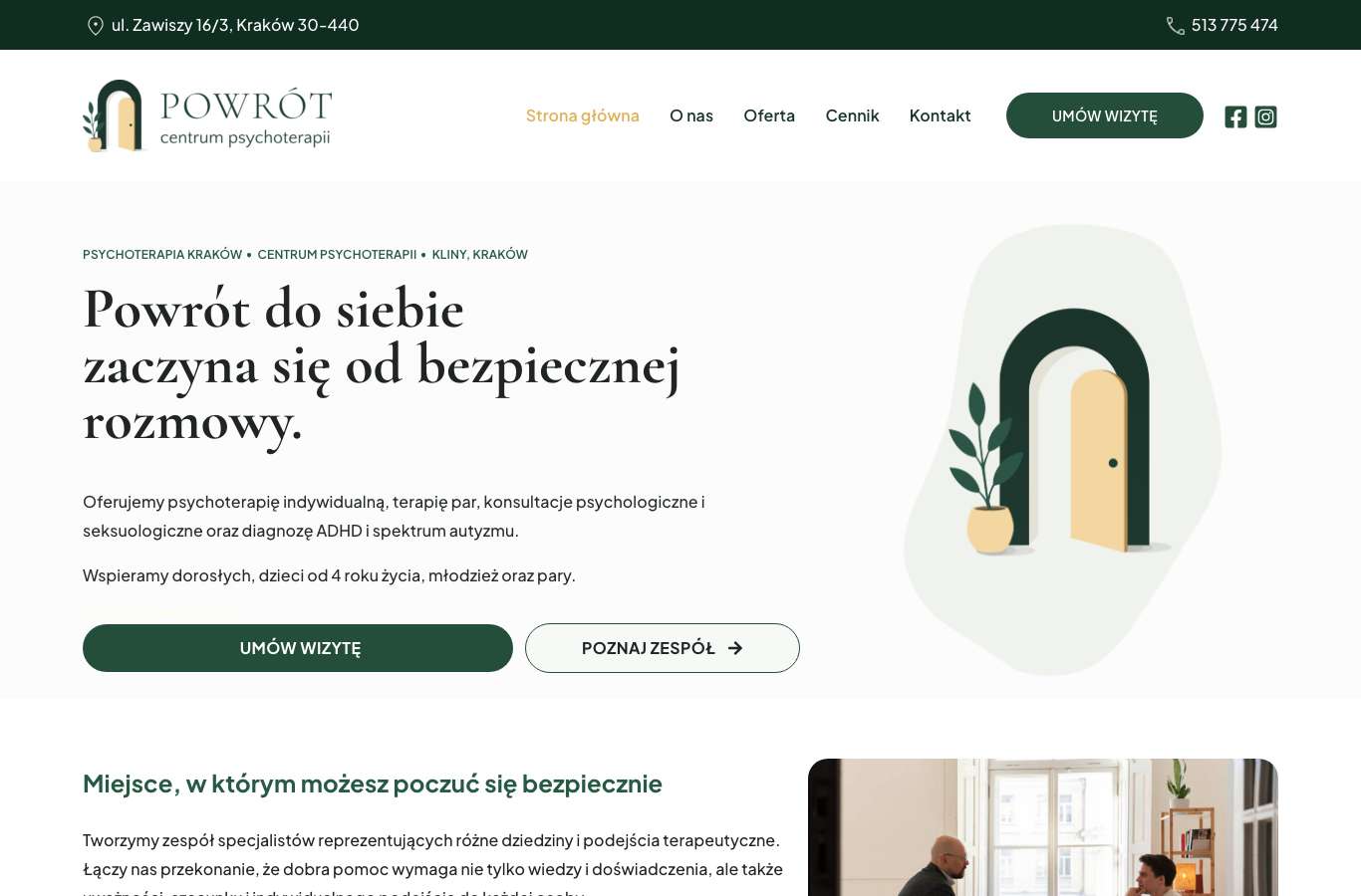 Zrzut strony głównej psychoterapiapowrot.pl z 25 września 2026