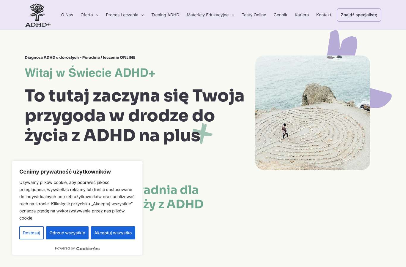 Zrzut strony głównej adhdplus.pl z 25 września 2026