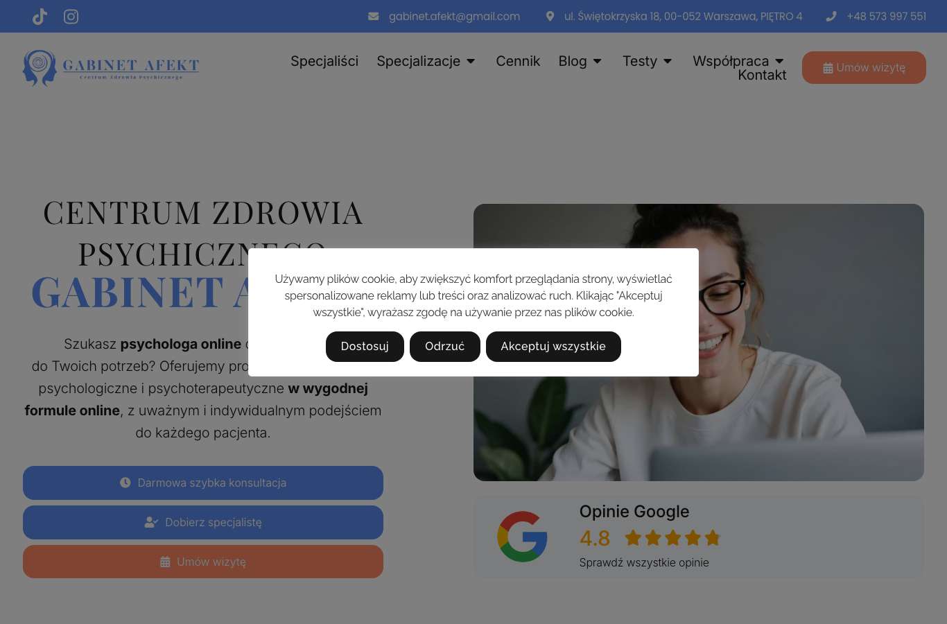 Zrzut strony głównej gabinetafekt.pl z 25 września 2026