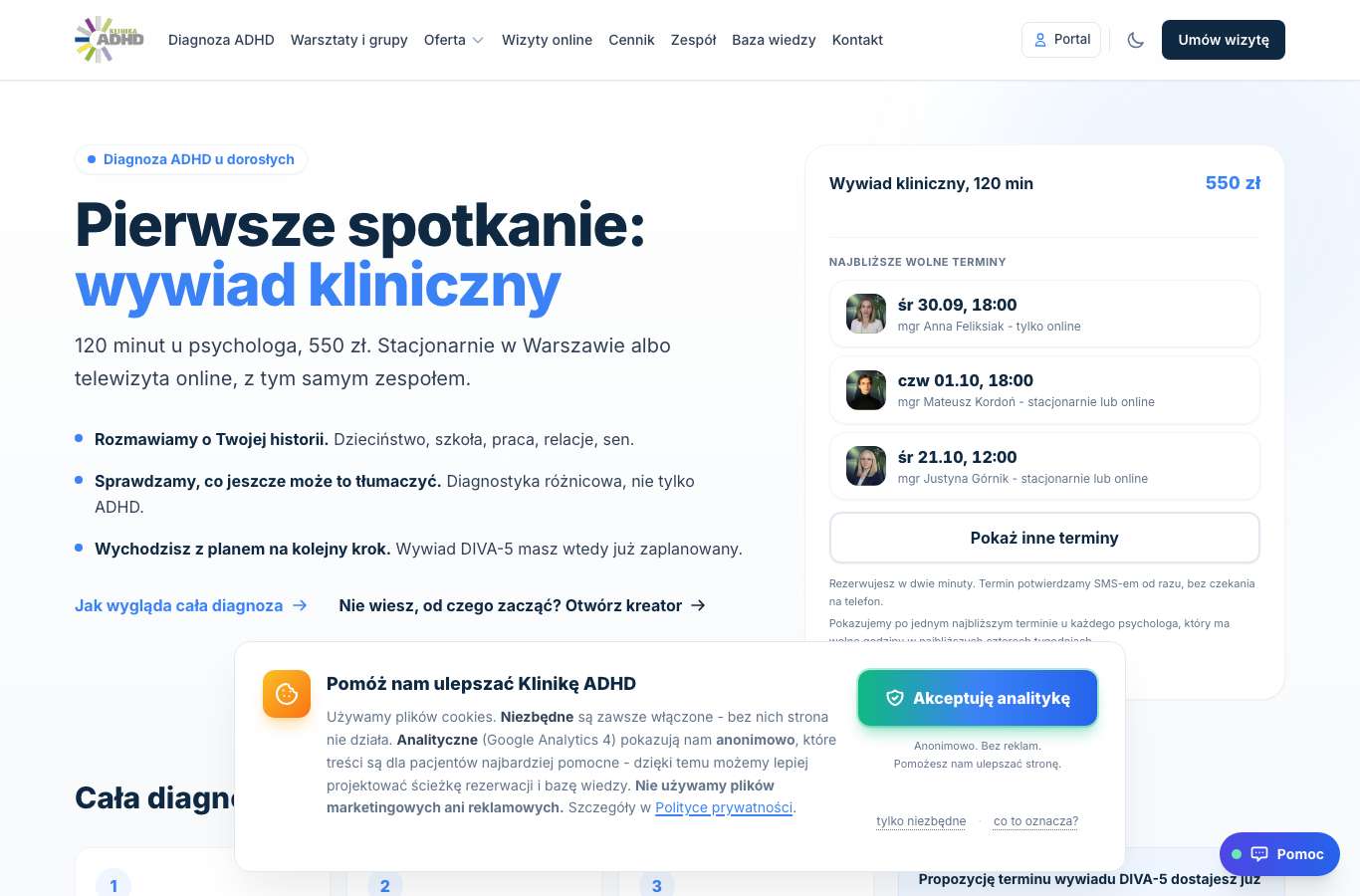 Zrzut strony głównej klinika-adhd.pl z 25 września 2026