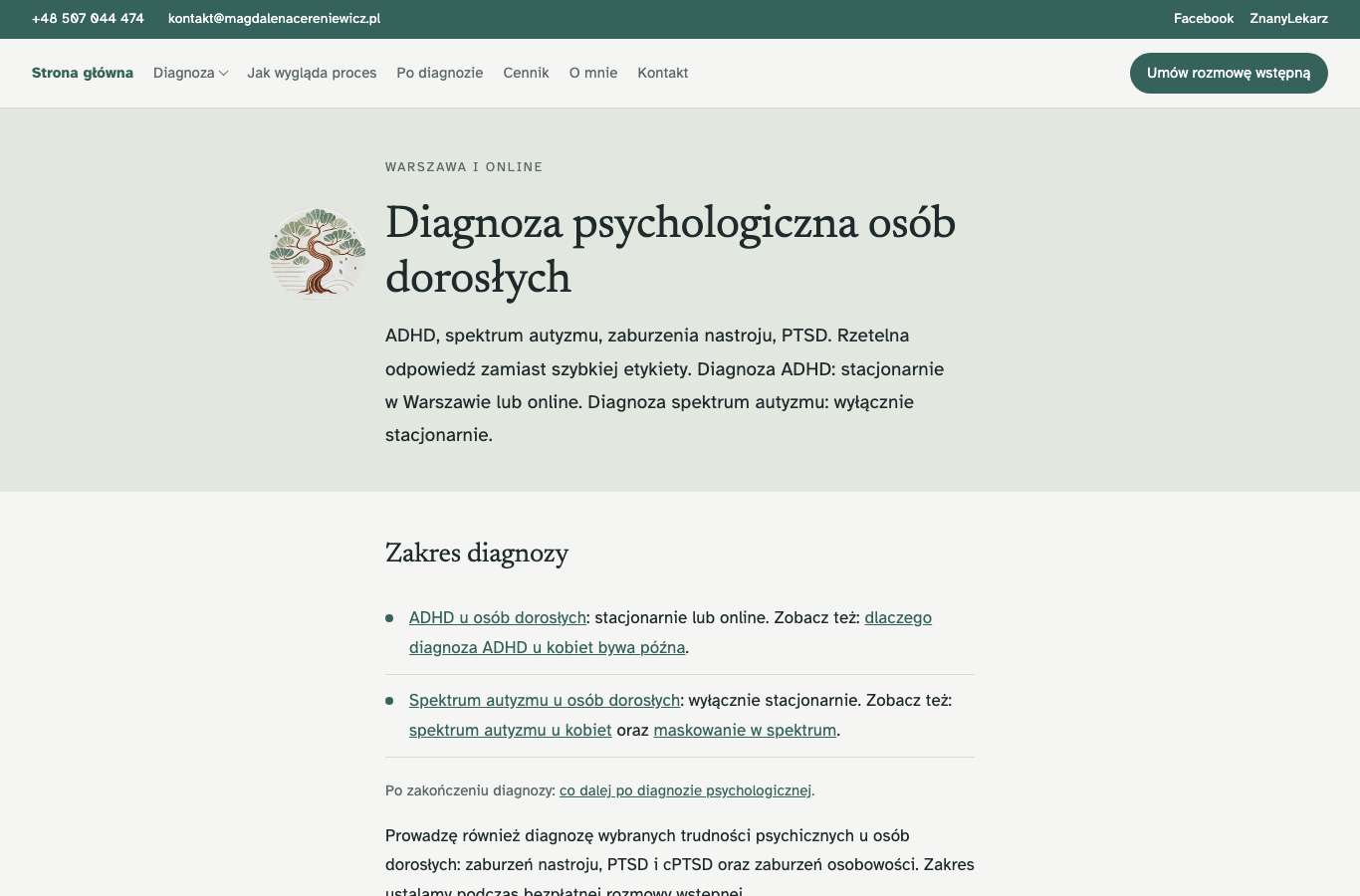 Zrzut strony głównej magdalenacereniewicz.pl z 25 września 2026