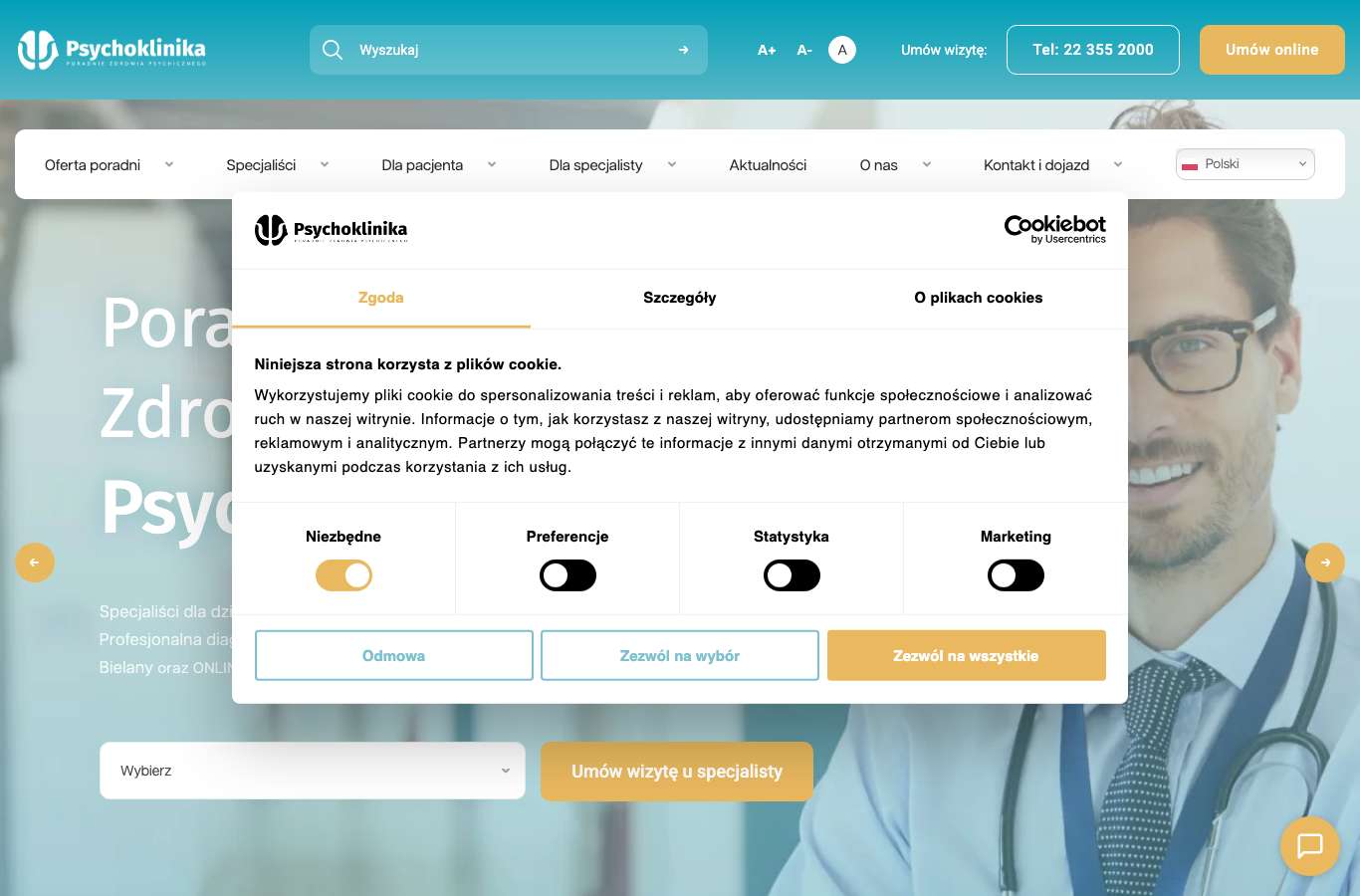 Zrzut strony głównej psychoklinika.pl z 25 września 2026