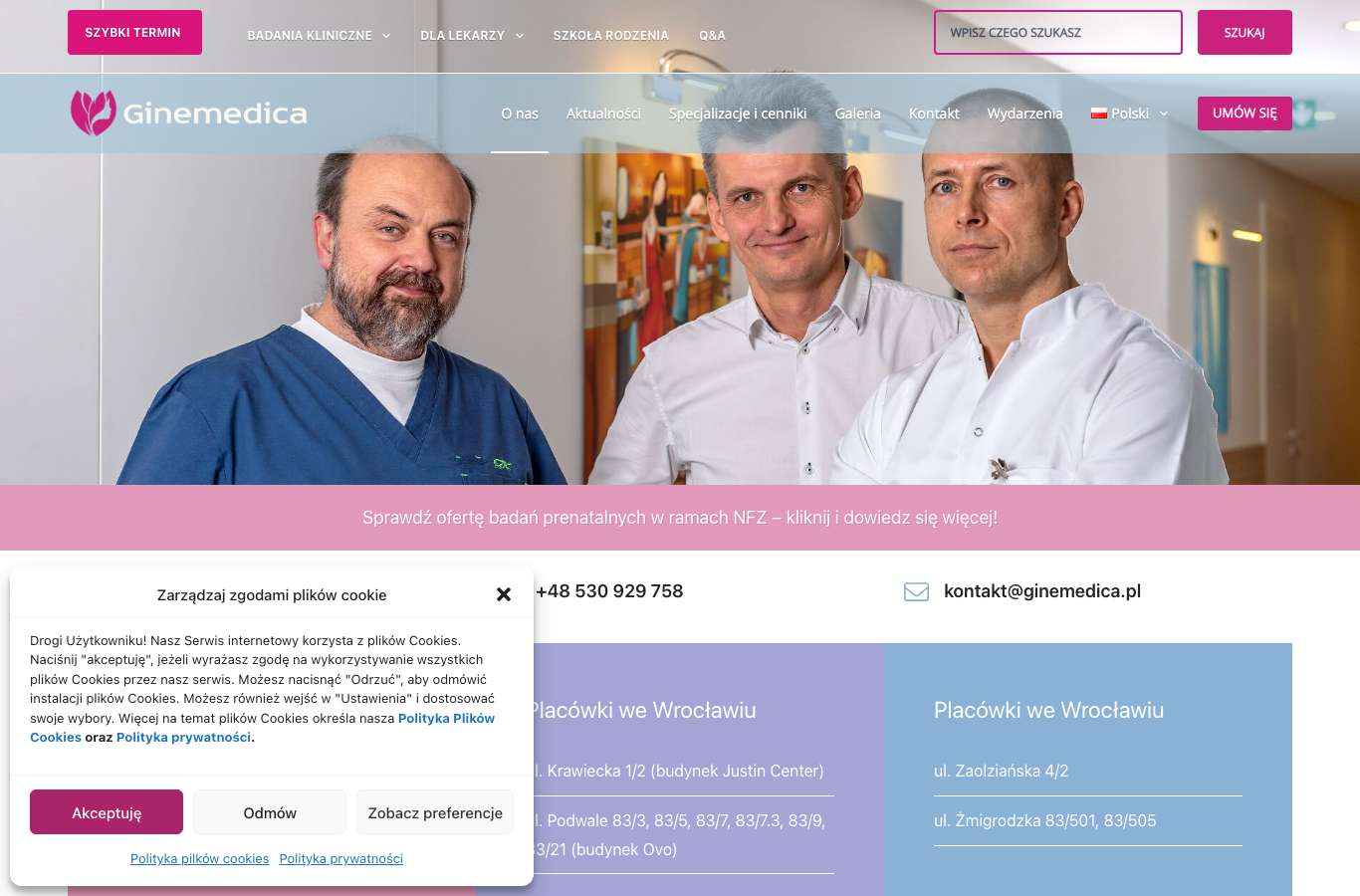 Zrzut strony głównej ginemedica.pl z 25 września 2026