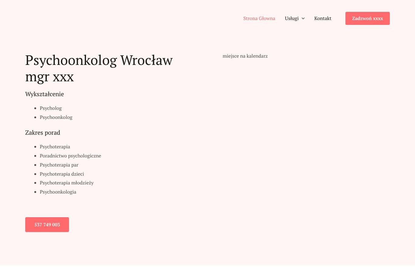 Zrzut strony głównej psychoonkologwroclaw.pl z 25 września 2026